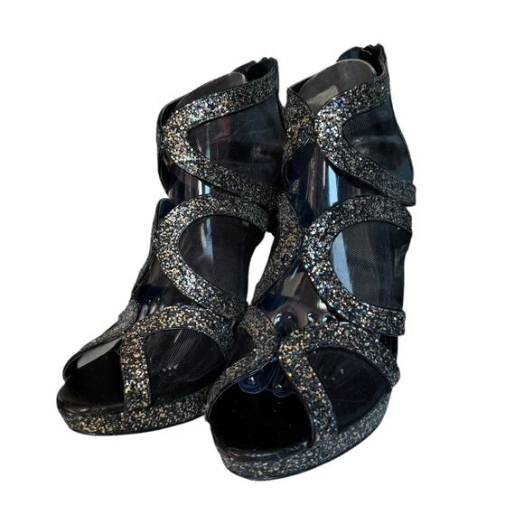 Express Gold & Silver 5” Platform stiletto heels mesh sides back zipper size 10 - Picture 8 of 12